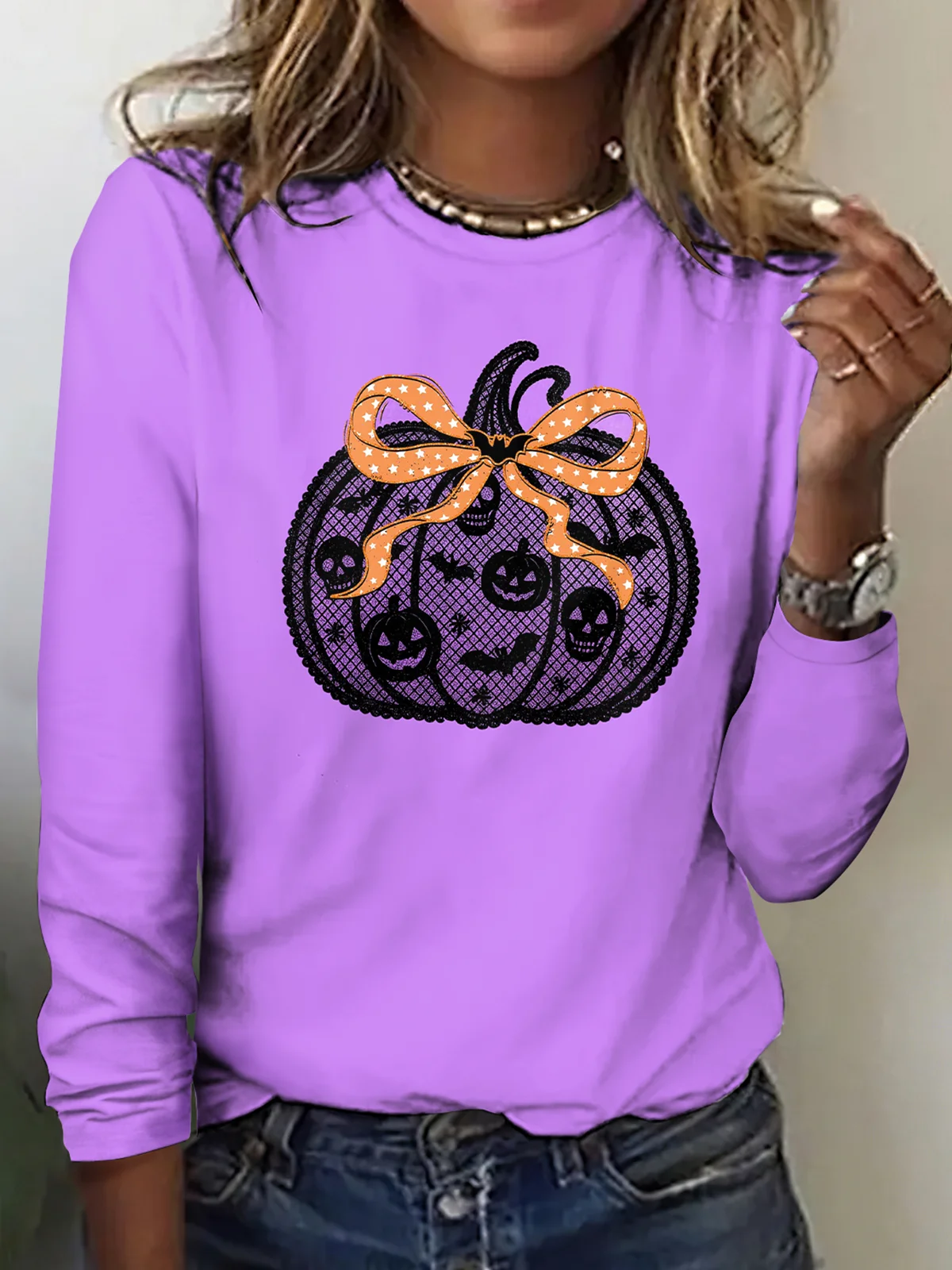 Vintage 3D Printing Crew Neck Long Sleeve T-shirt