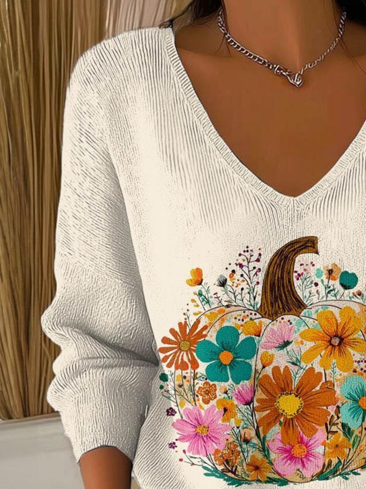 Women Cotton Floral Long Sleeve Comfy Casual Sweater