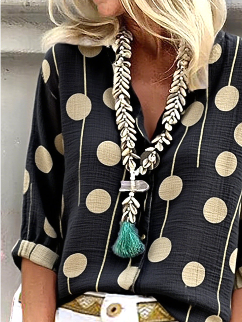 Shirt Collar Long Sleeve Striped Regular Loose Shirt For Women