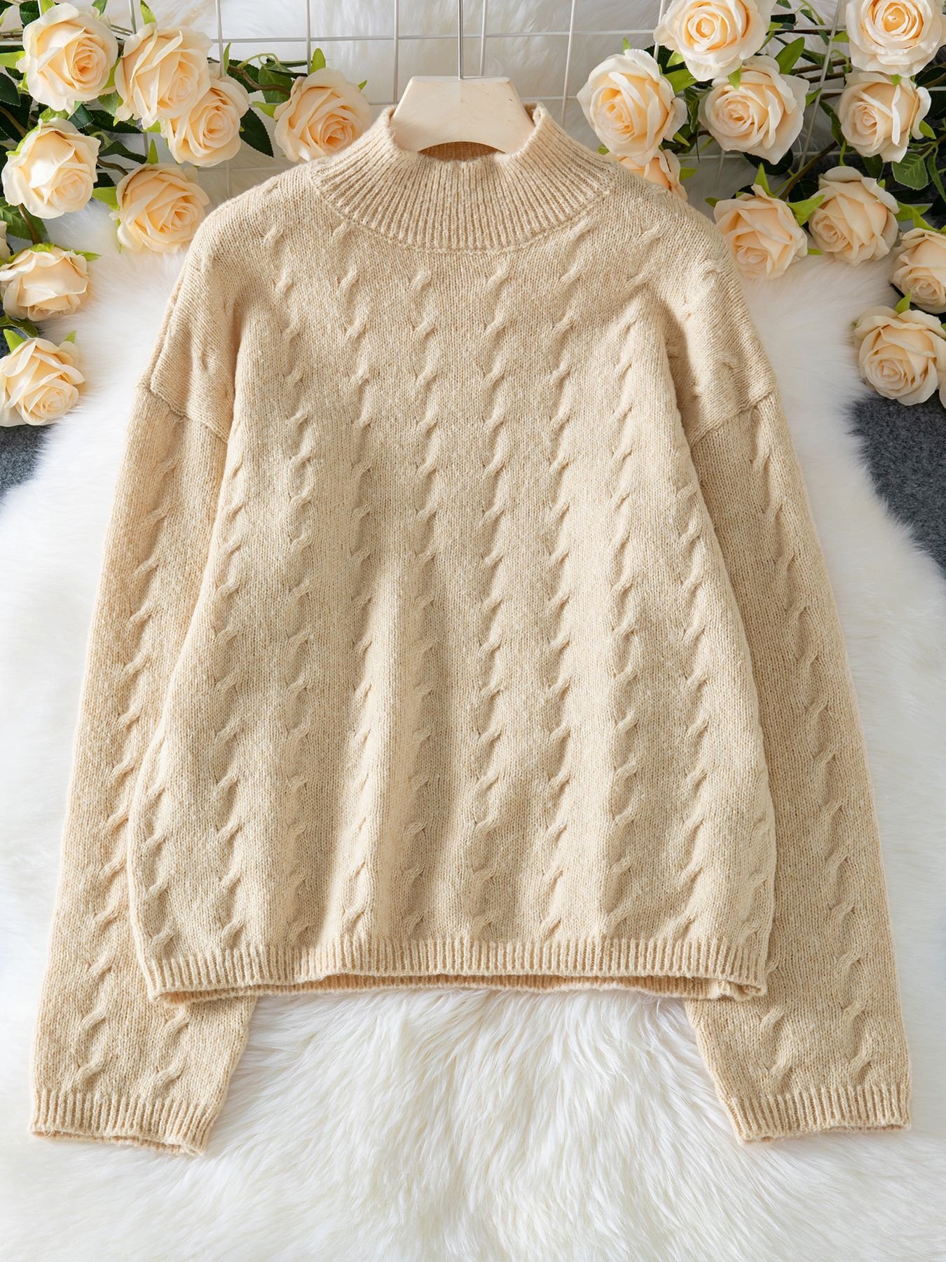 Women Cotton Plain Long Sleeve Comfy Casual Sweater