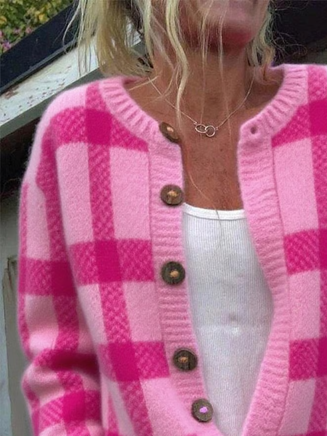 Women Plaid Long Sleeve Comfy Casual Printing Cardigan