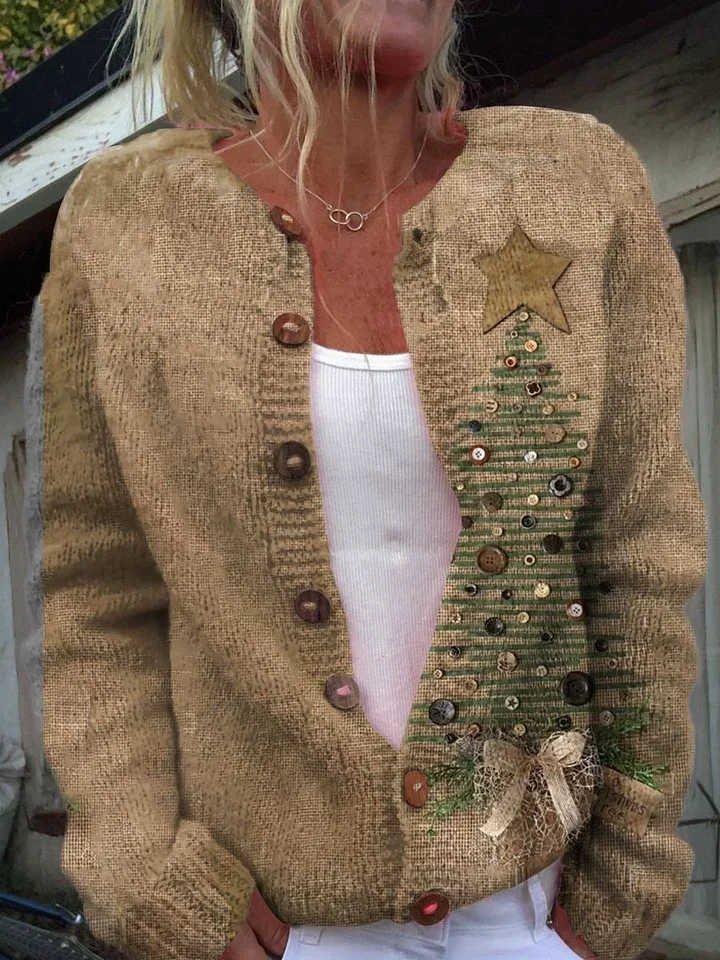 Women Wool/Knitting Floral Long Sleeve Comfy Casual Cardigan