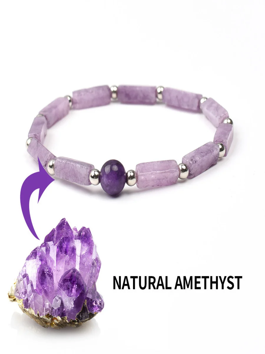 Natural Amethyst Square Column Stitching Bracelet Round Bead Amethyst Bracelet