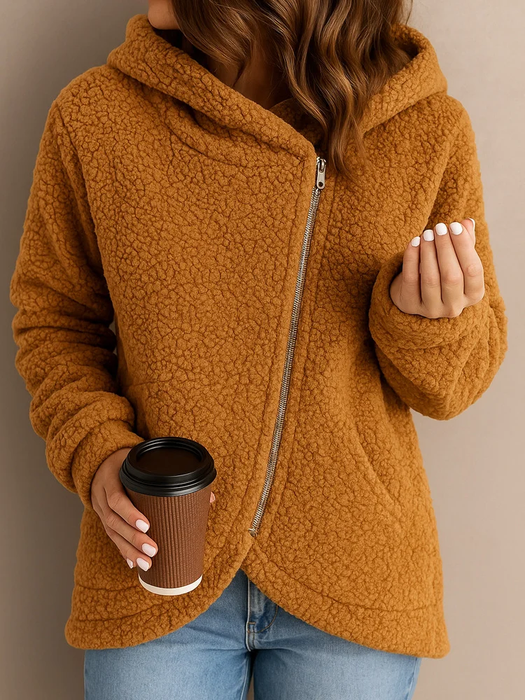 Women Winter Outerwear Casual Plain Long Sleeve Hoodie Jacket