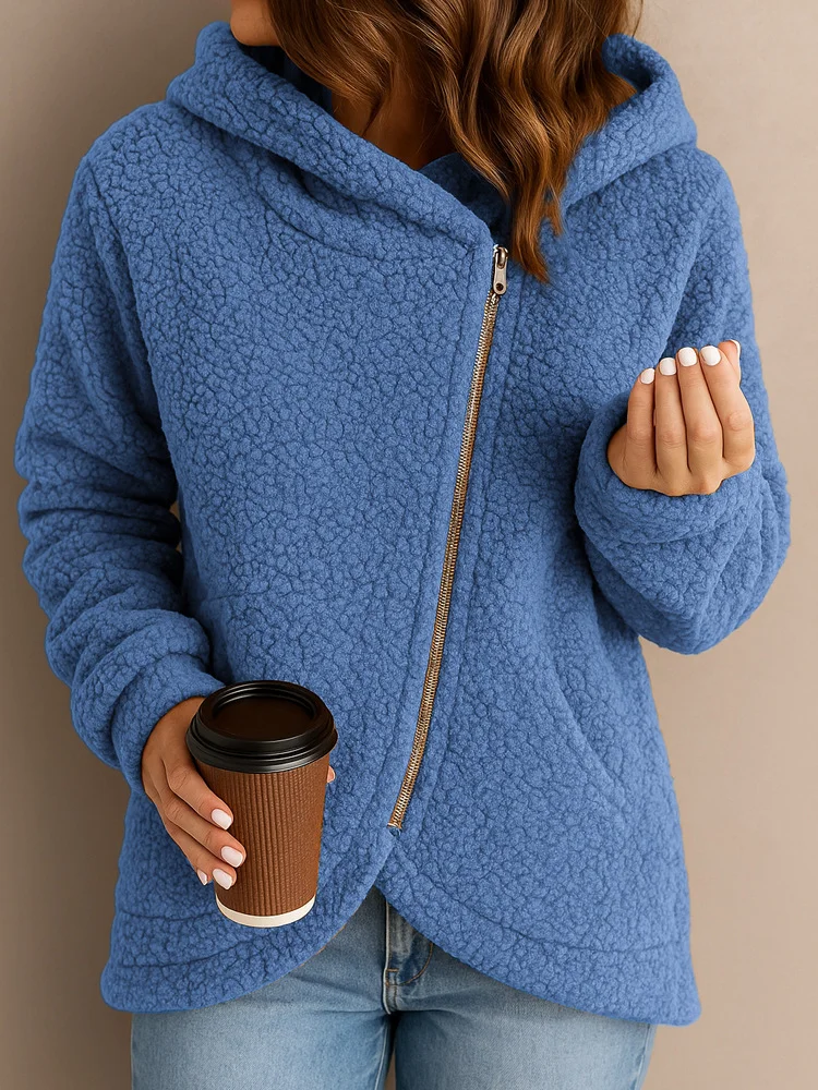 Women Winter Outerwear Casual Plain Long Sleeve Hoodie Jacket