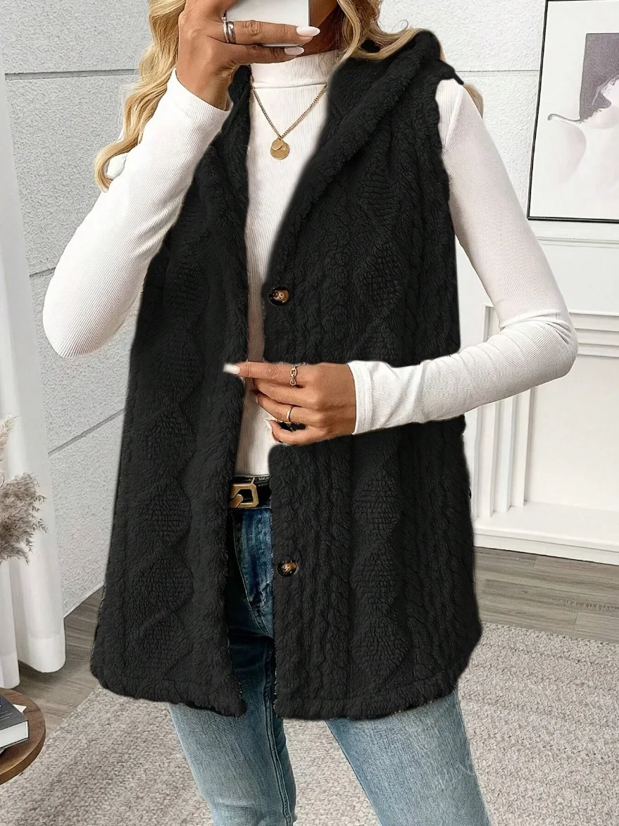 Women Cotton Plain Sleeveless Comfy Casual Cardigan