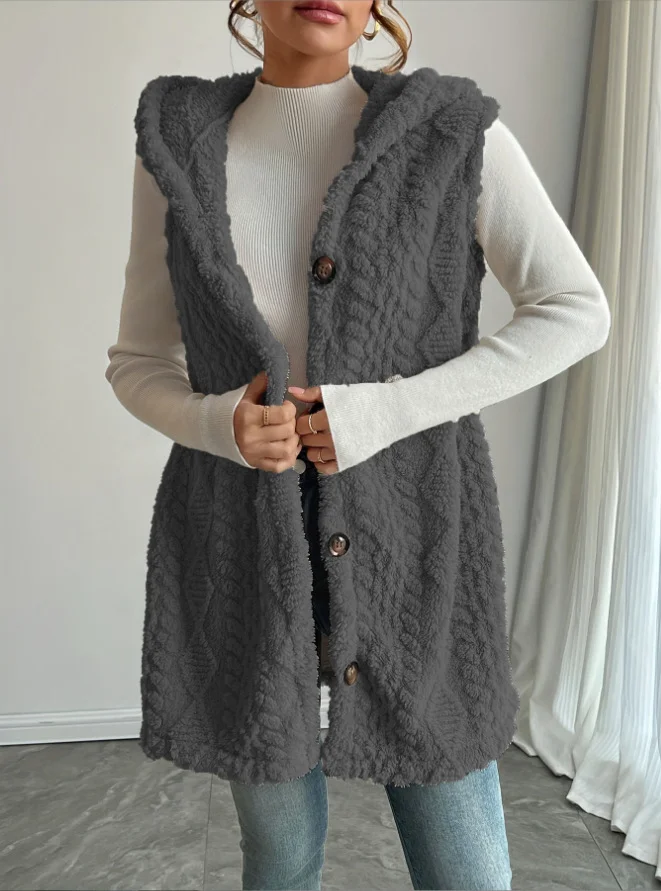 Women Cotton Plain Sleeveless Comfy Casual Cardigan