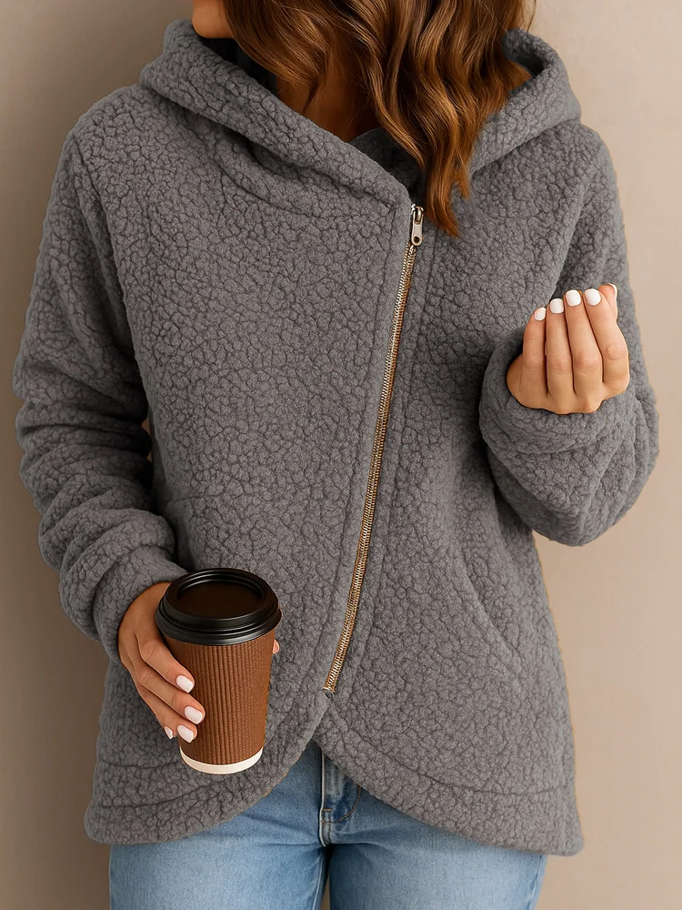 Women Winter Outerwear Casual Plain Long Sleeve Hoodie Jacket
