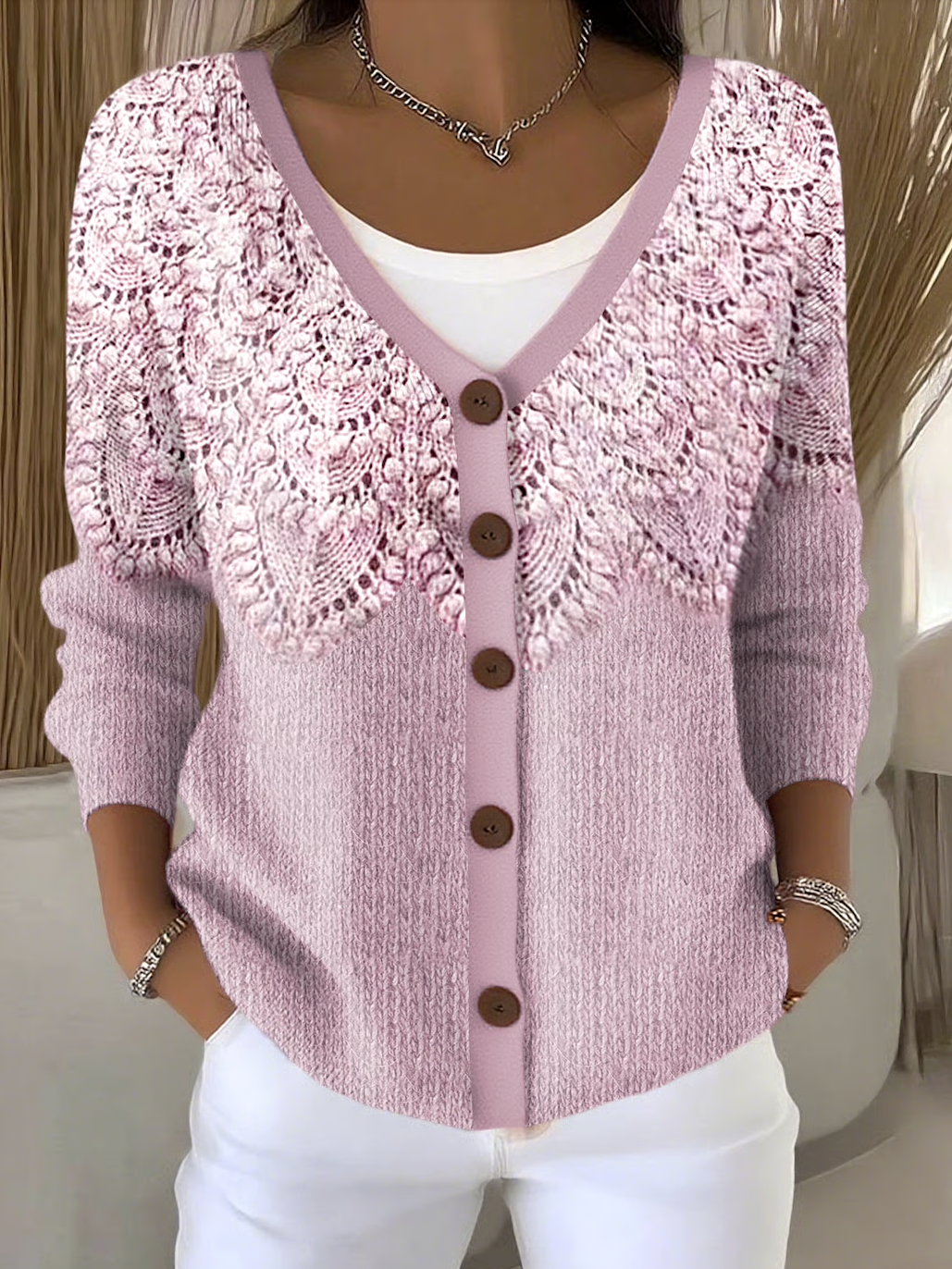 Women Cotton Floral Long Sleeve Comfy Casual Cardigan