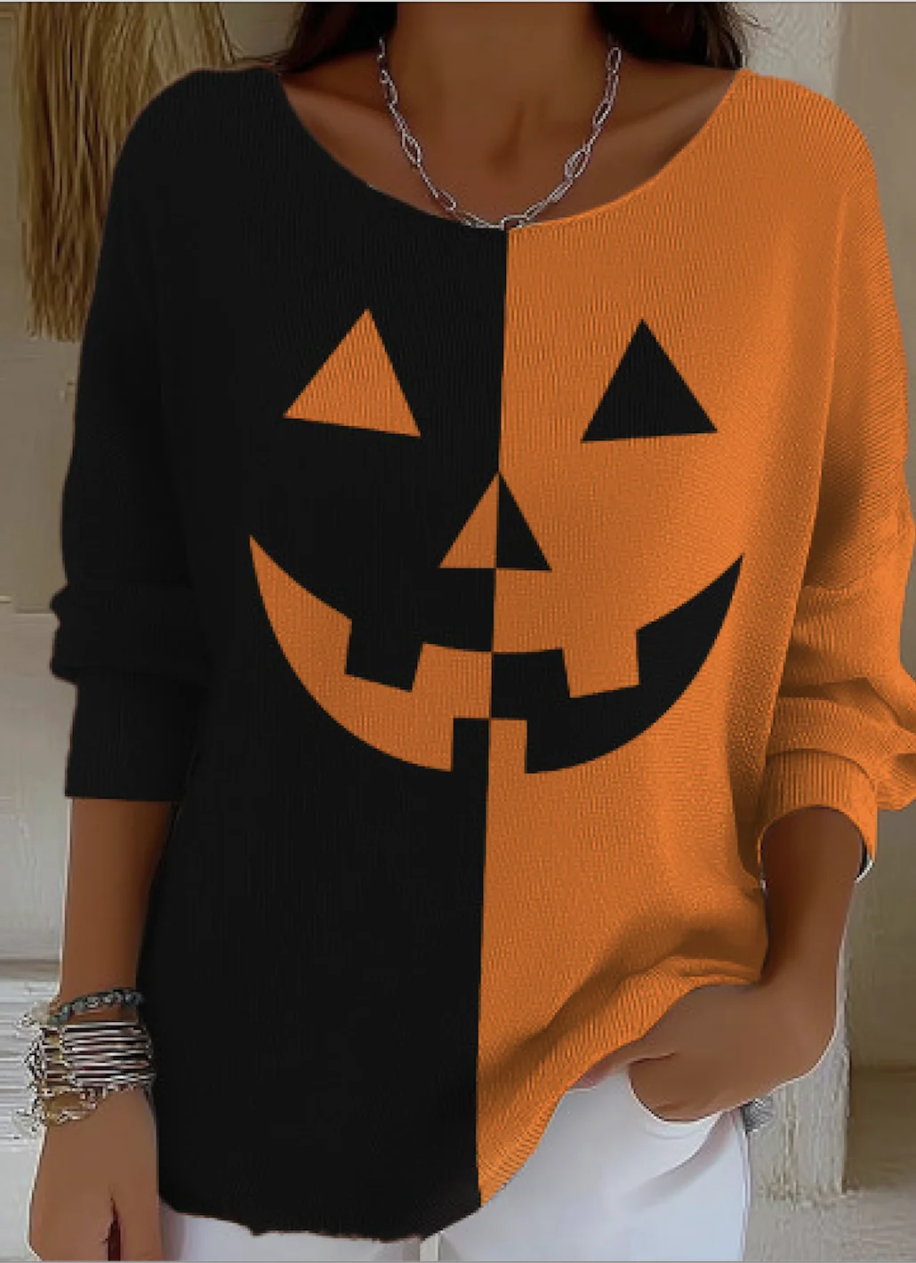 Casual Geometric V Neck Long Sleeve T-shirt
