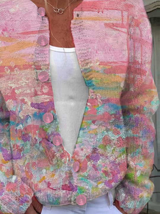 Women Abstract Long Sleeve Comfy Casual Printing Cardigan