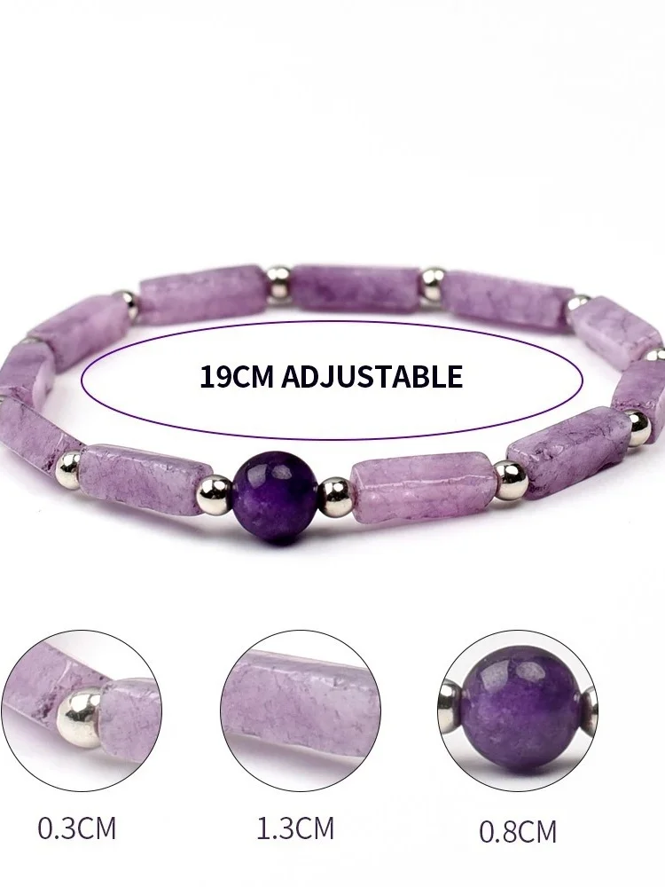 Natural Amethyst Square Column Stitching Bracelet Round Bead Amethyst Bracelet