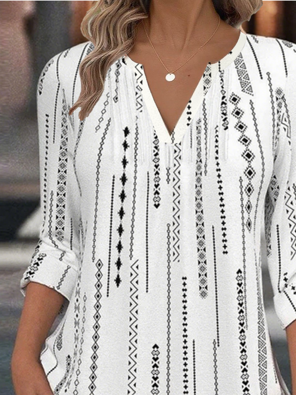 V Neck Long Sleeve Striped Regular Loose Blouse For Women