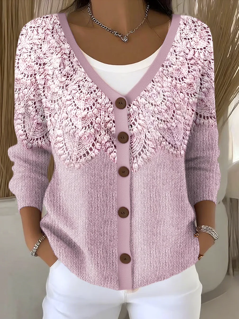 Women Cotton Floral Long Sleeve Comfy Casual Cardigan