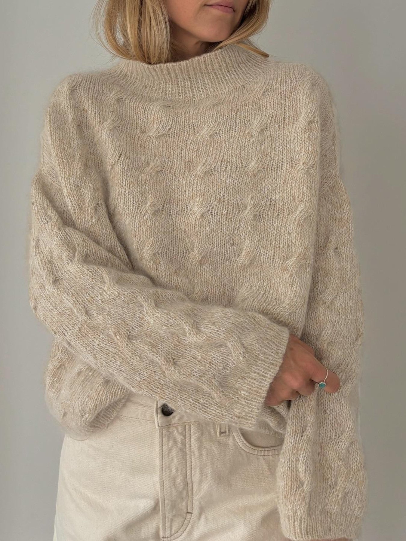 Women Cotton Plain Long Sleeve Comfy Casual Sweater