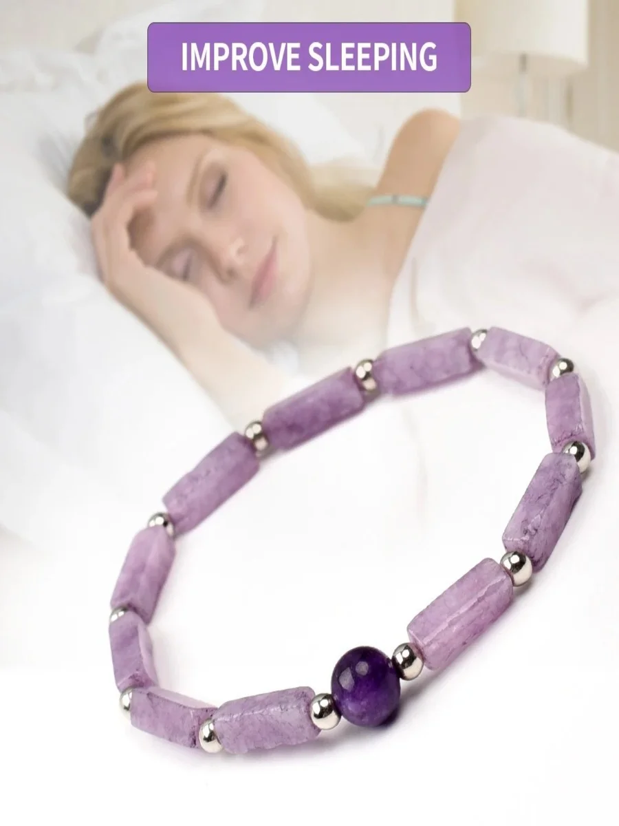 Natural Amethyst Square Column Stitching Bracelet Round Bead Amethyst Bracelet