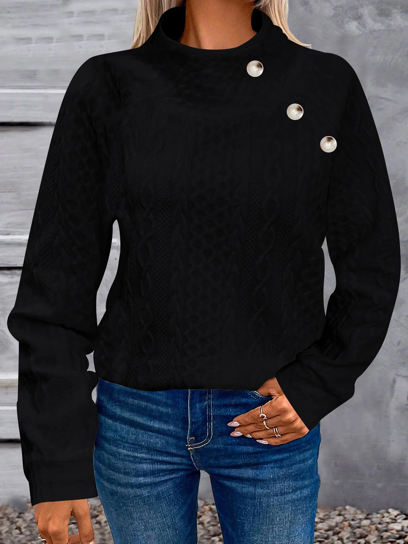 Vintage Turtleneck Geometric Sweatshirt Jacquard