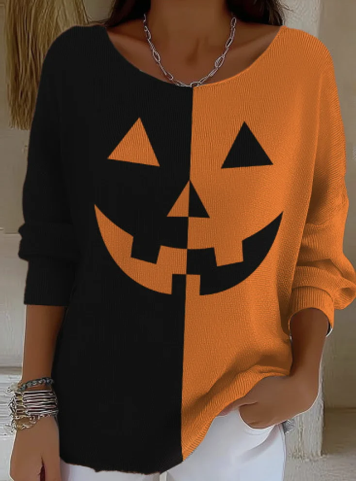 Casual Geometric V Neck Long Sleeve T-shirt