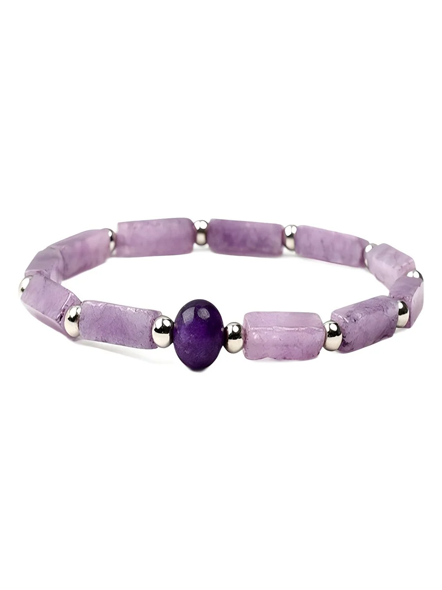 Natural Amethyst Square Column Stitching Bracelet Round Bead Amethyst Bracelet