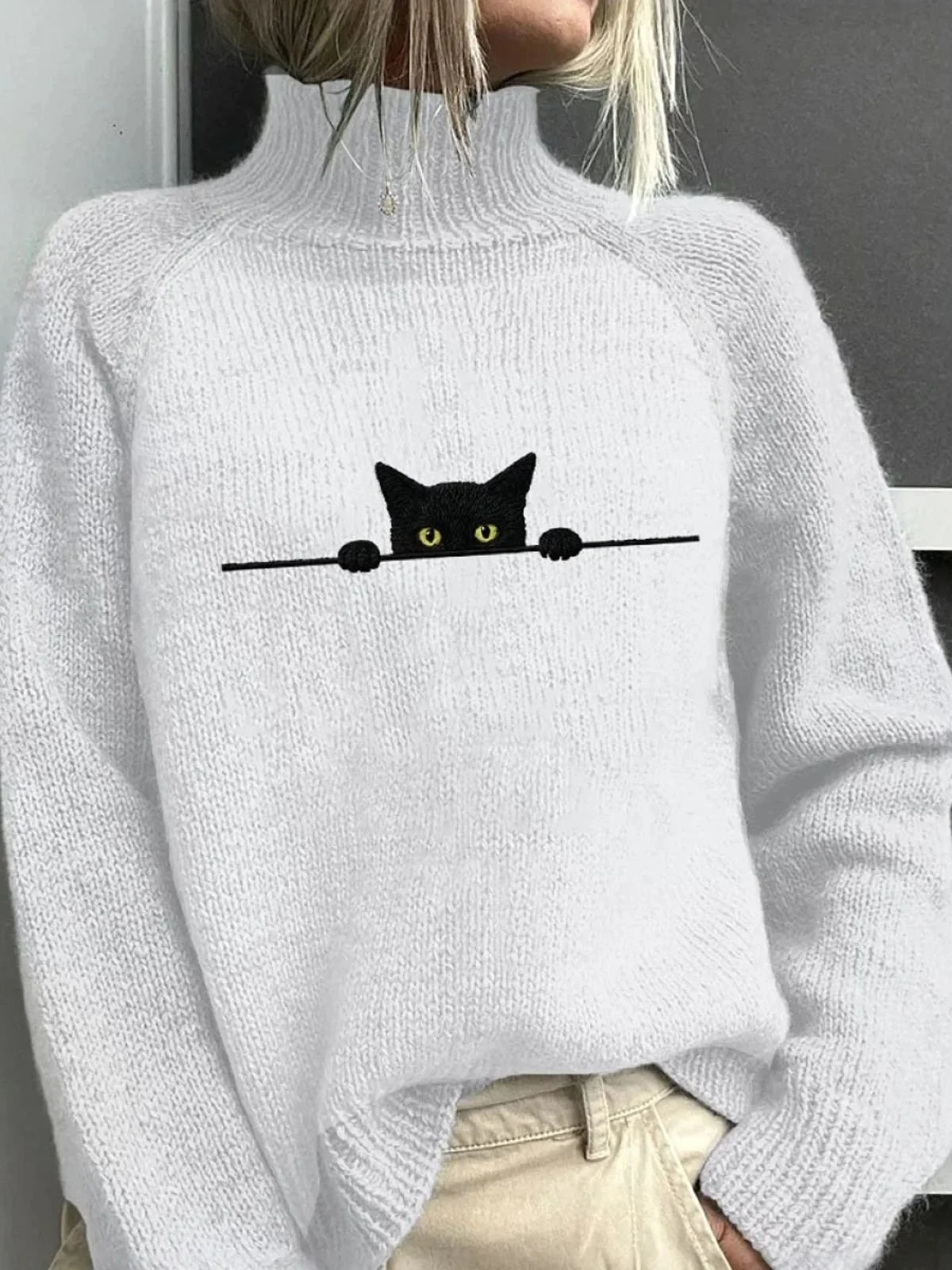 Women Cat Long Sleeve Comfy Casual Sweater