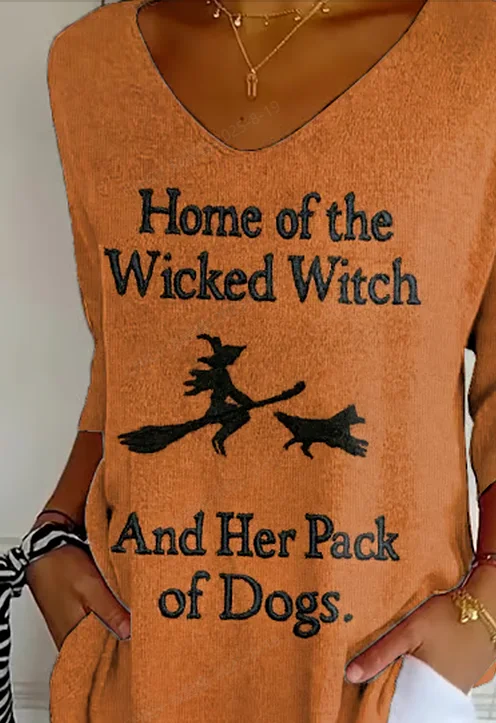 Casual Halloween V Neck Three Quarter Sleeve T-shirt