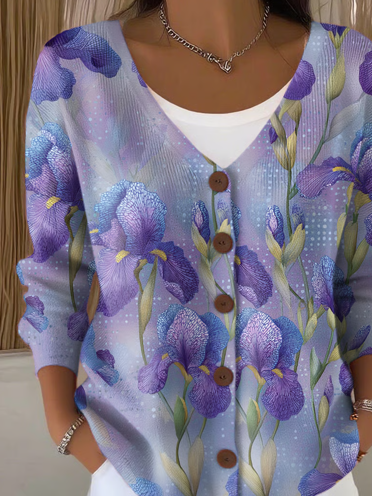 Women Cotton Floral Long Sleeve Comfy Casual Cardigan