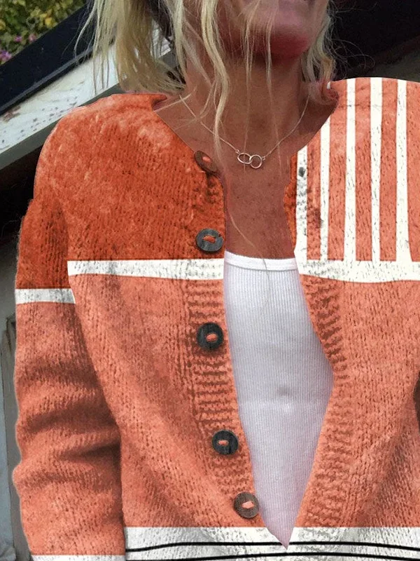 Women Abstract Long Sleeve Comfy Casual Printing Cardigan