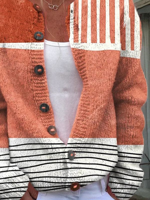 Women Abstract Long Sleeve Comfy Casual Printing Cardigan