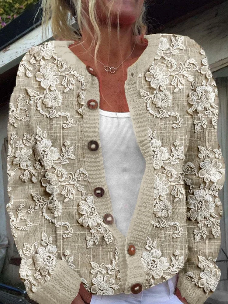 Women Floral Long Sleeve Comfy Casual Printing Cardigan