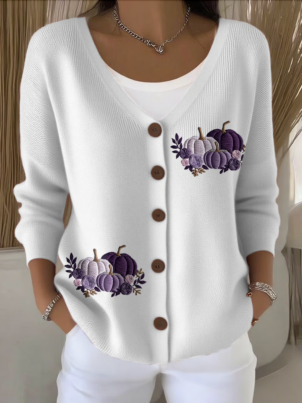 Women Cotton Floral Long Sleeve Comfy Casual Cardigan