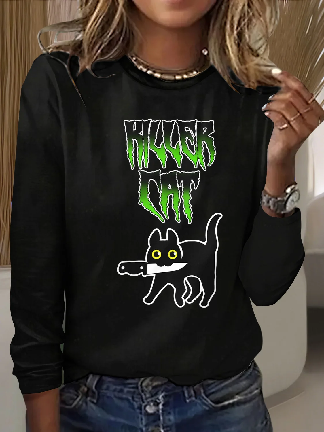 Vintage Animal Crew Neck Long Sleeve T-shirt