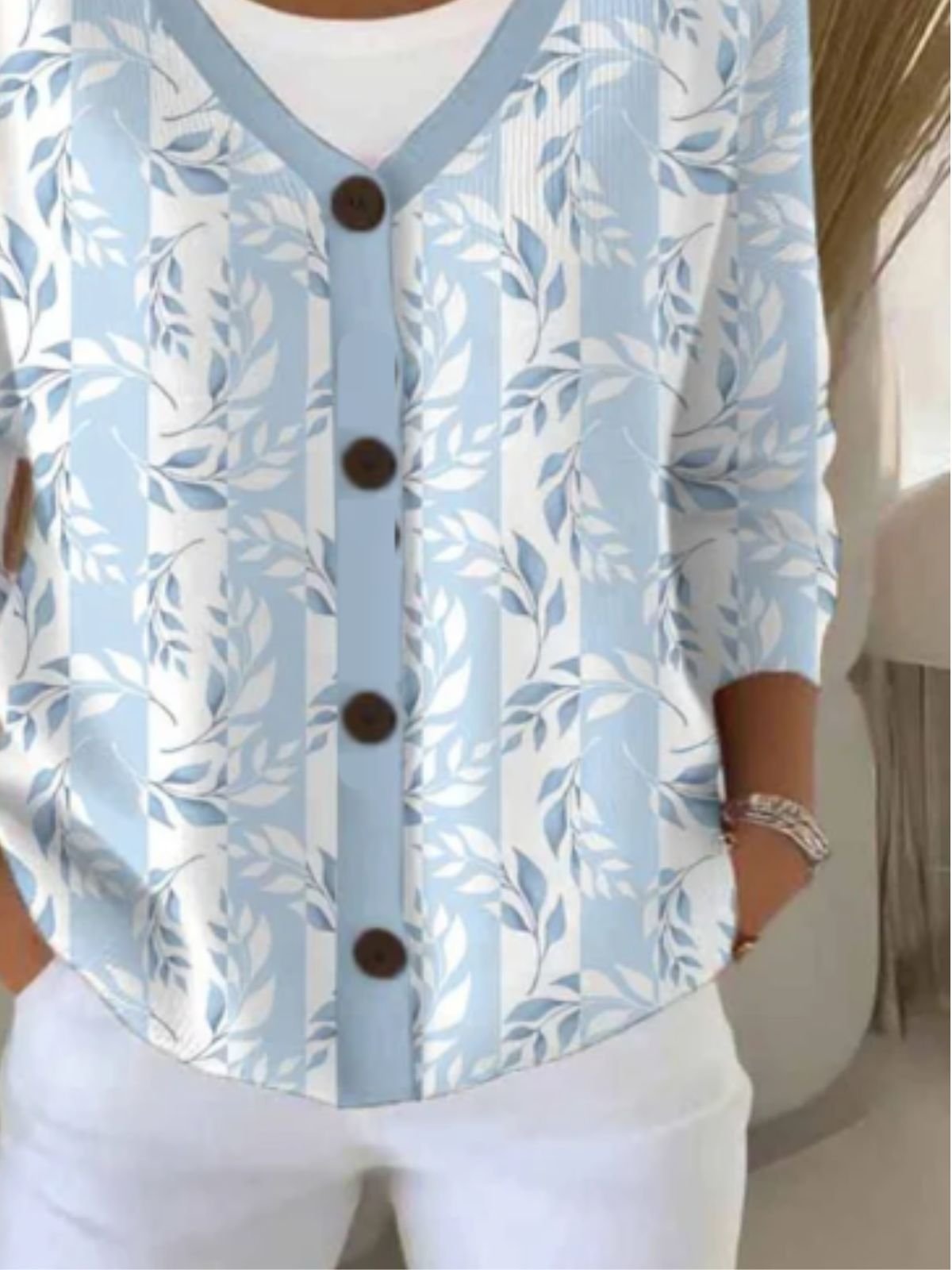 Women Cotton Plants Long Sleeve Comfy Casual Cardigan