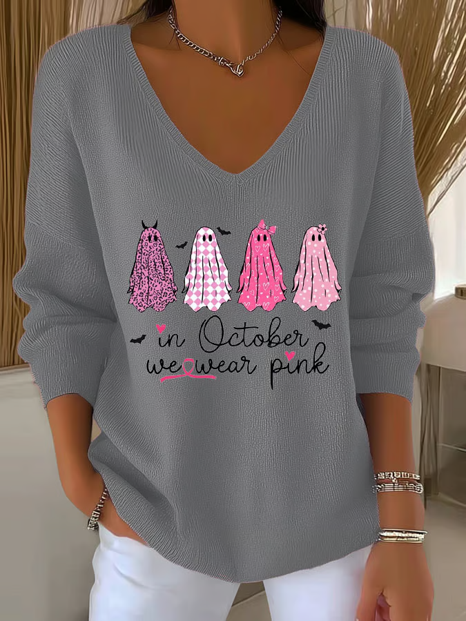 Women Cotton Geometric Long Sleeve Comfy Casual Sweater