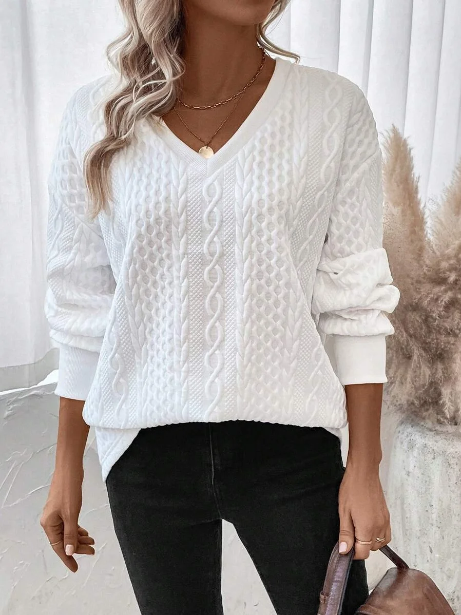 Vintage V Neck Geometric Sweatshirt Jacquard