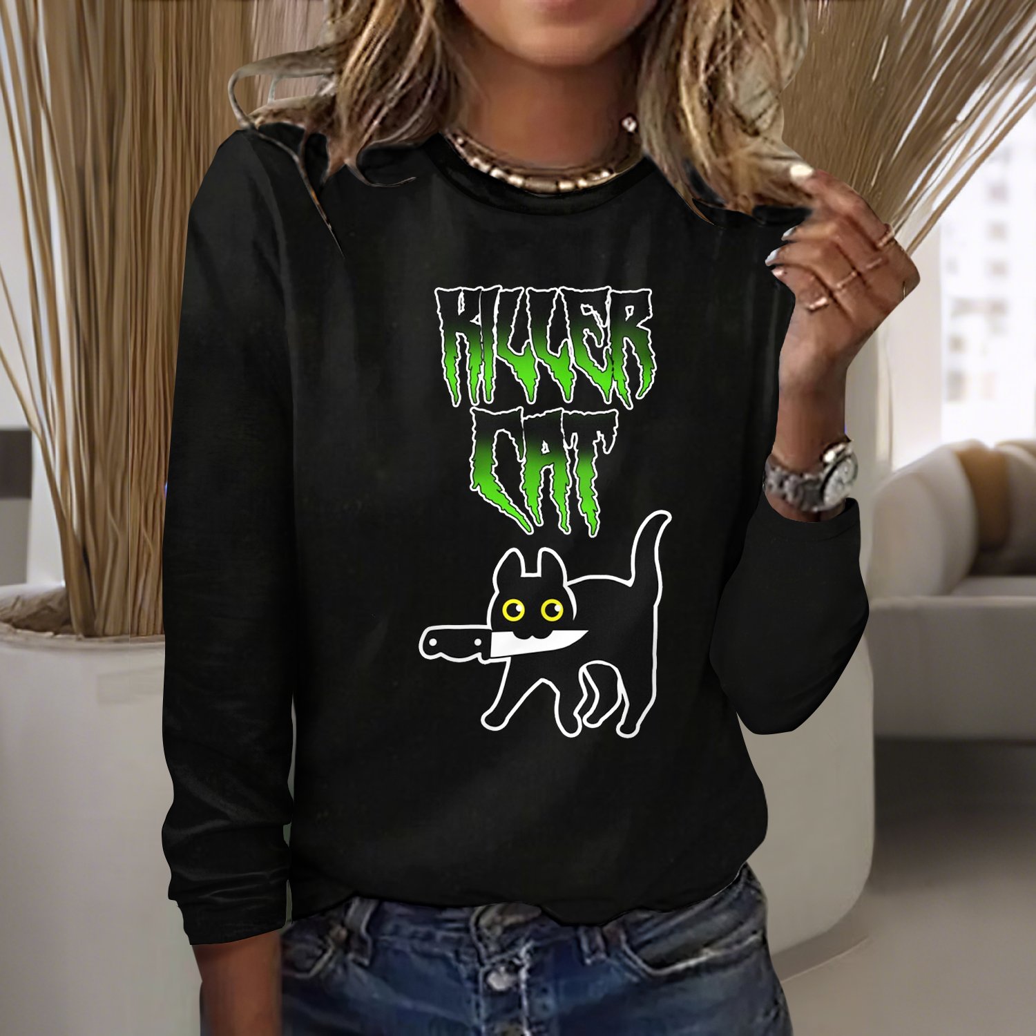 Vintage Animal Crew Neck Long Sleeve T-shirt