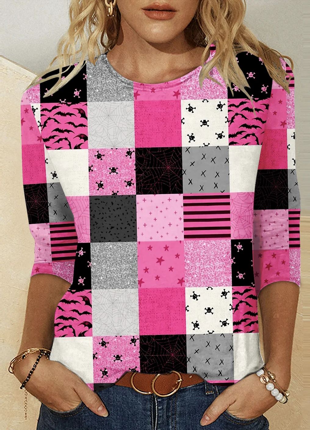 Vintage Geometric Crew Neck Long Sleeve T-shirt