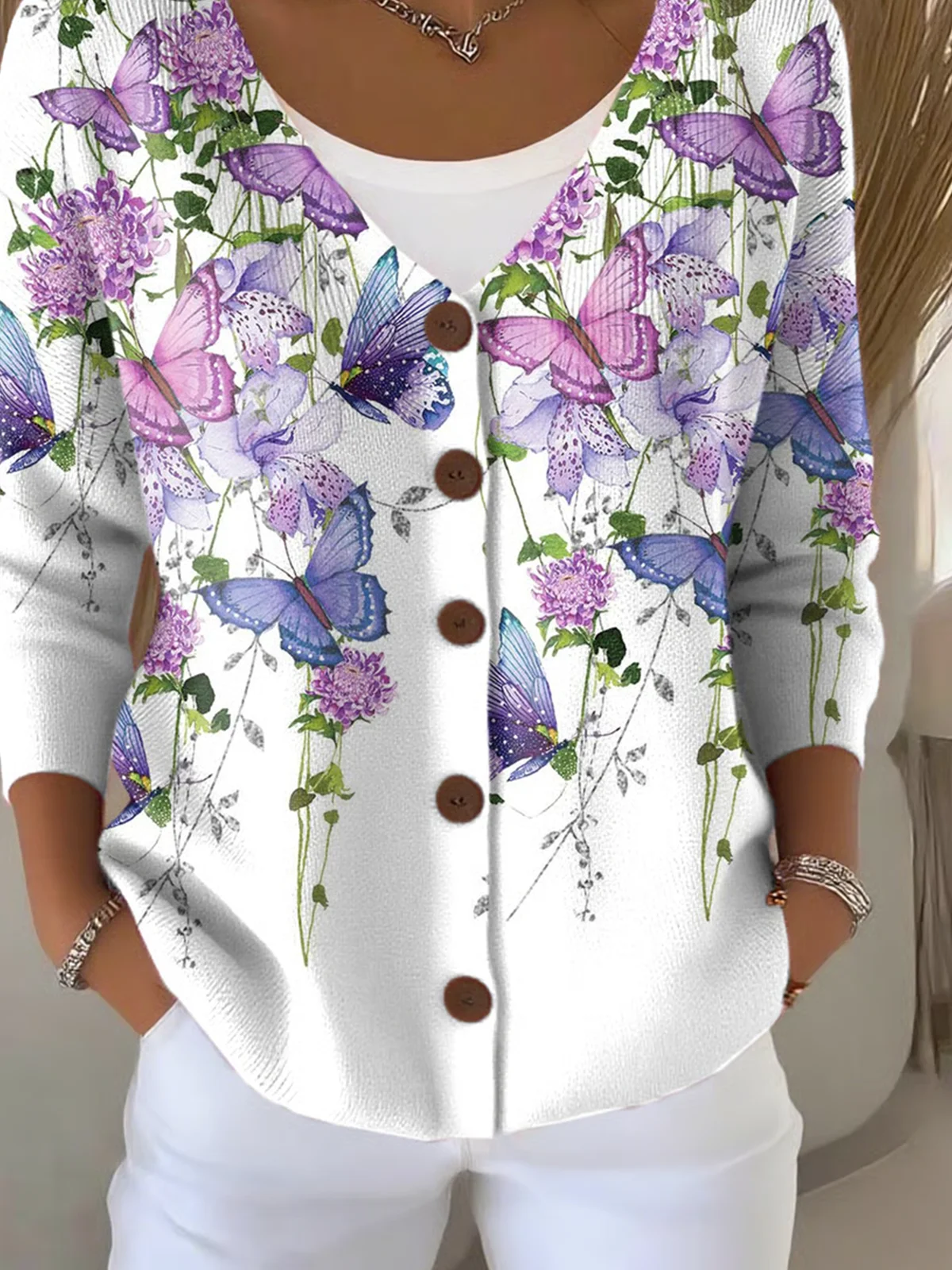 Women Cotton Floral Long Sleeve Comfy Casual Cardigan