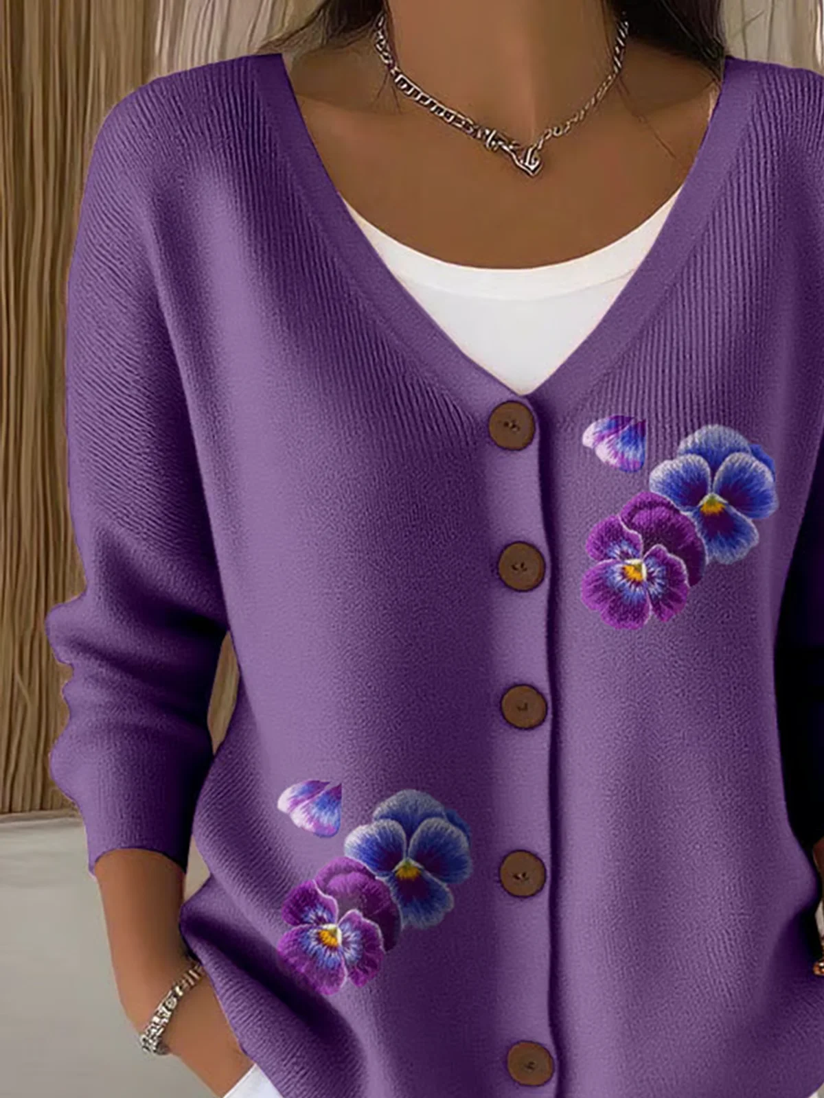 Women Cotton Floral Long Sleeve Comfy Casual Cardigan