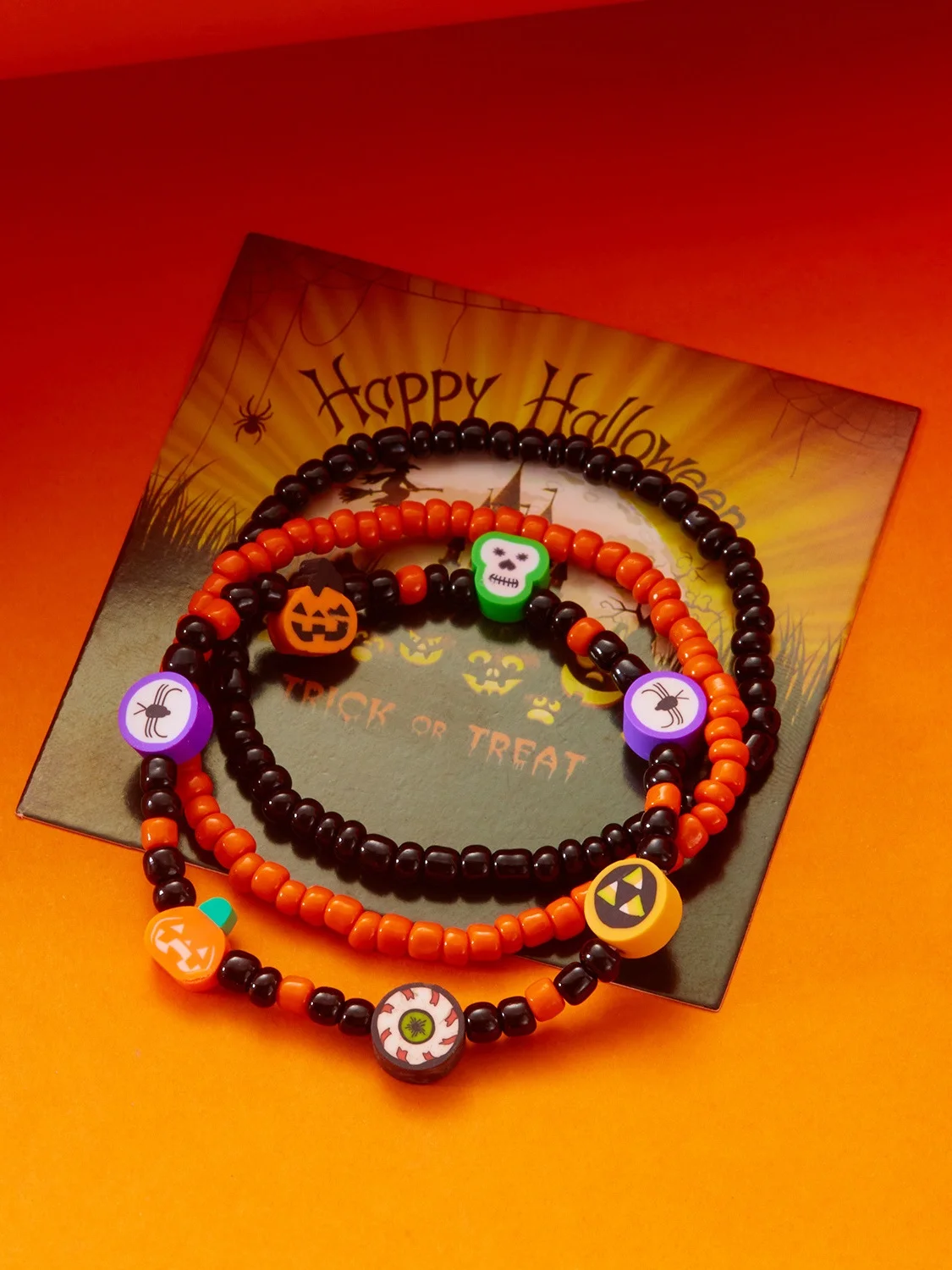 Halloween Bracelet Amazon Hot Sale Rice Bead Orange Pumpkin Skull Pendant Set Hand Jewelry