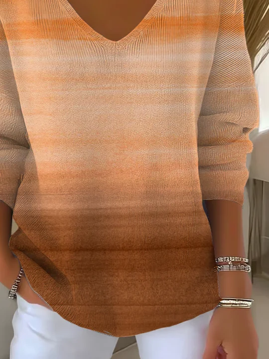 Casual Abstract V Neck Long Sleeve T-shirt