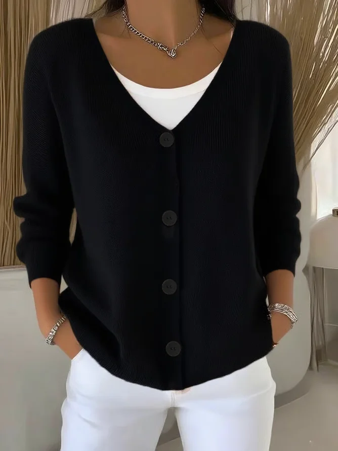 Women Plain Long Sleeve Comfy Casual Cardigan