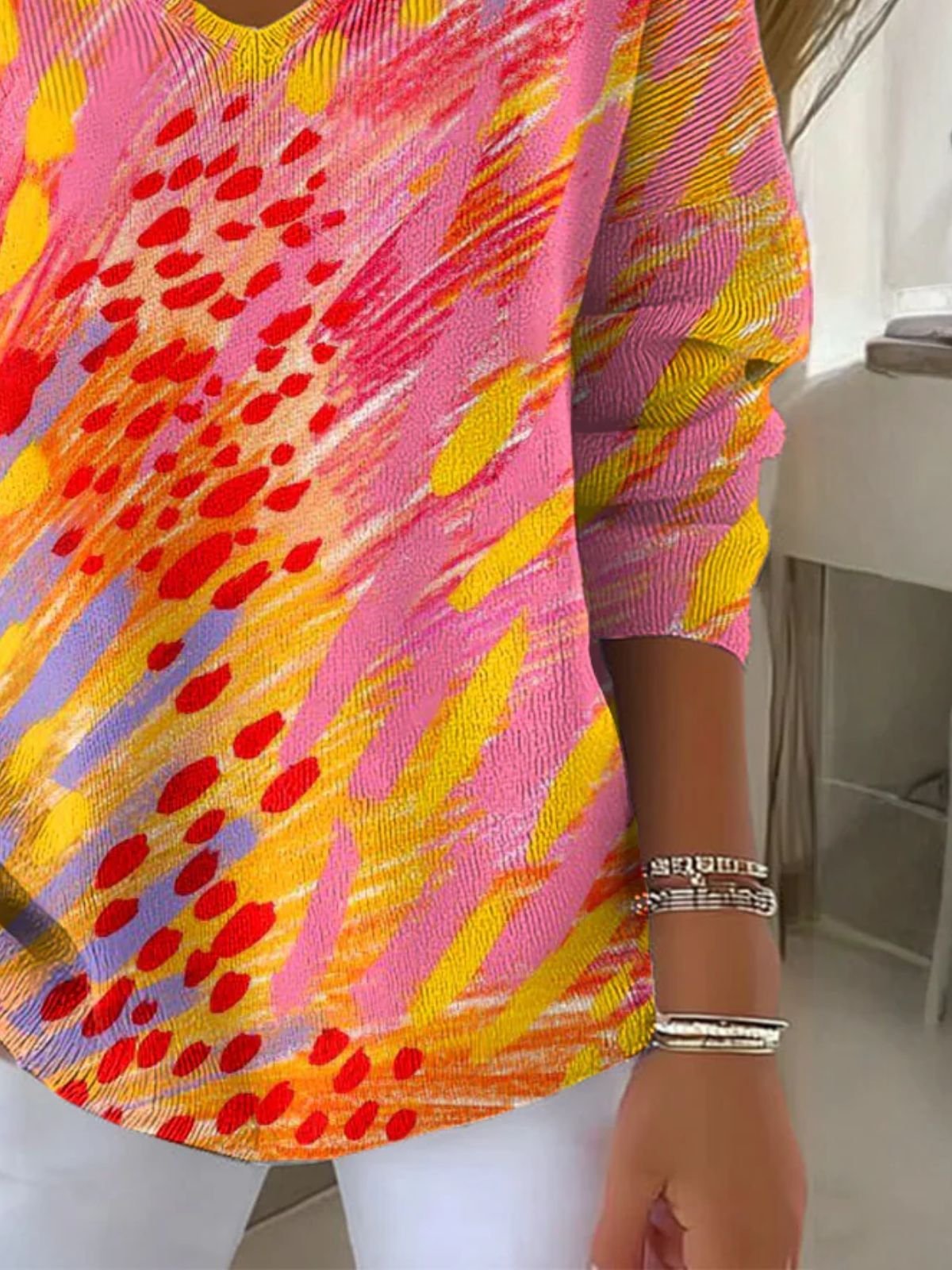 Women Cotton Painting Long Sleeve Comfy Casual Sweater