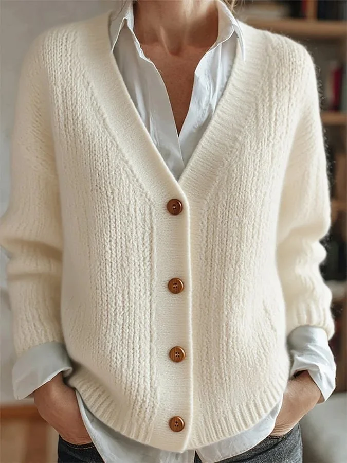 Women Plain Long Sleeve Comfy Vintage Cardigan