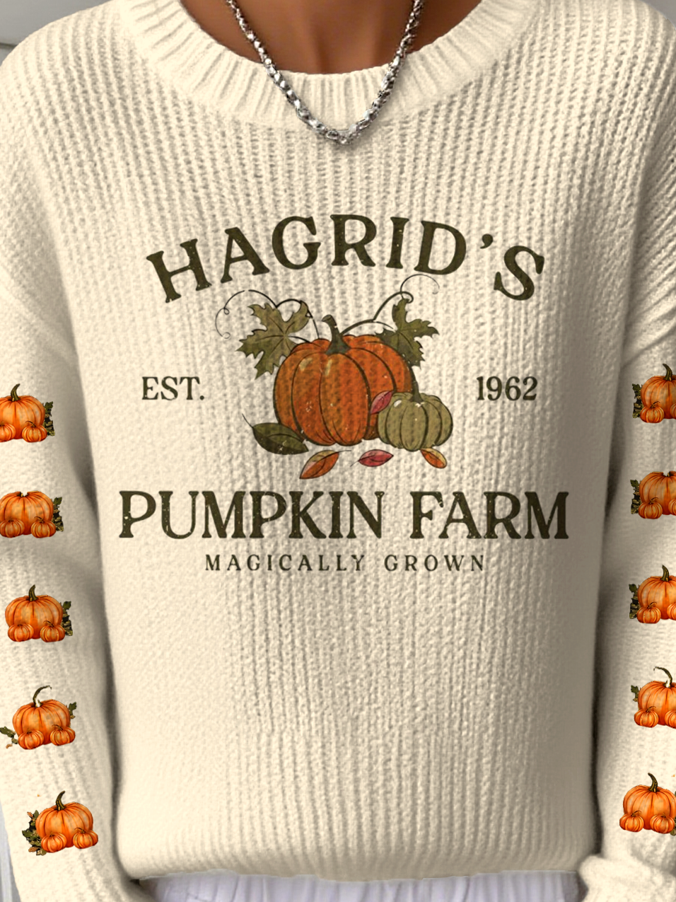 Women Halloween Pumpkin Print Long Sleeve Comfy Vintage Sweater