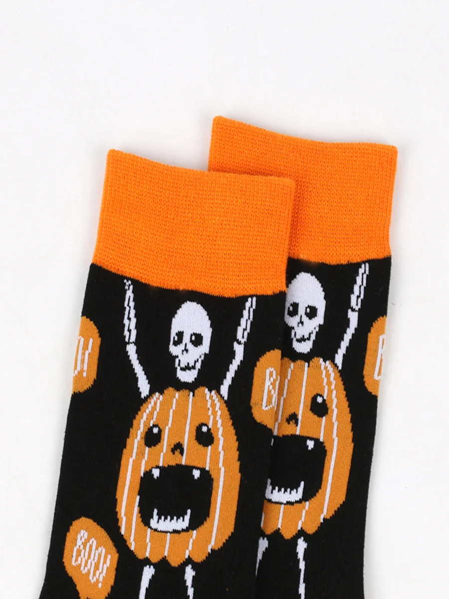 Halloween Plus Size Cotton Socks Autumn And Winter New Witch Pumpkin Castle Mid-tube Socks