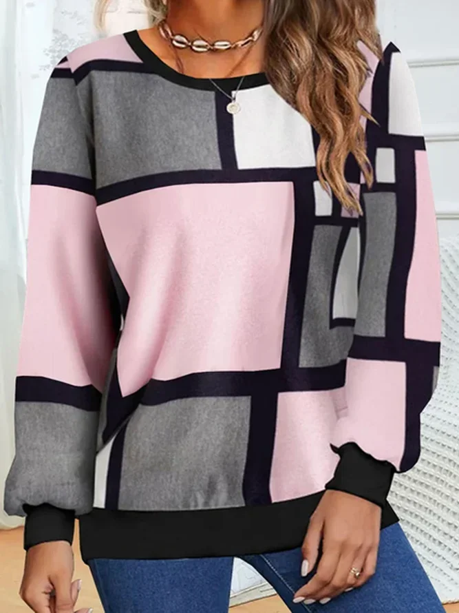 Casual Crew Neck Abstract Sweatshirt Printing