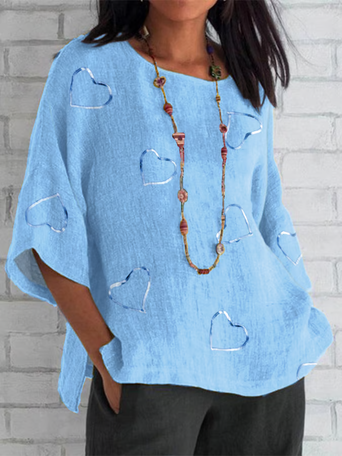 Shawl Collar Half Sleeve Geometric Regular Loose Blouse For Women