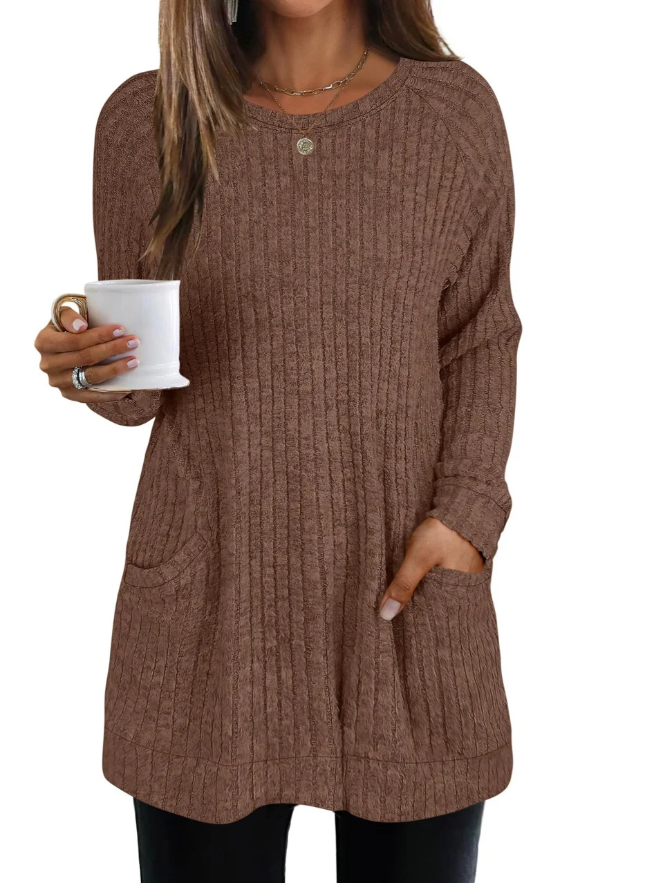 Casual Plain Crew Neck Long Sleeve T-shirt