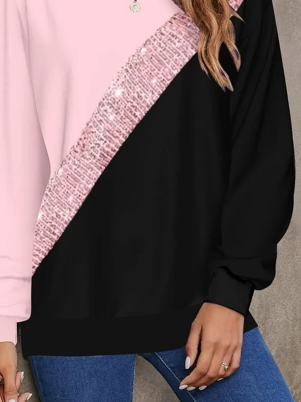 Casual Crew Neck Multicolor Block Sweatshirt Printing