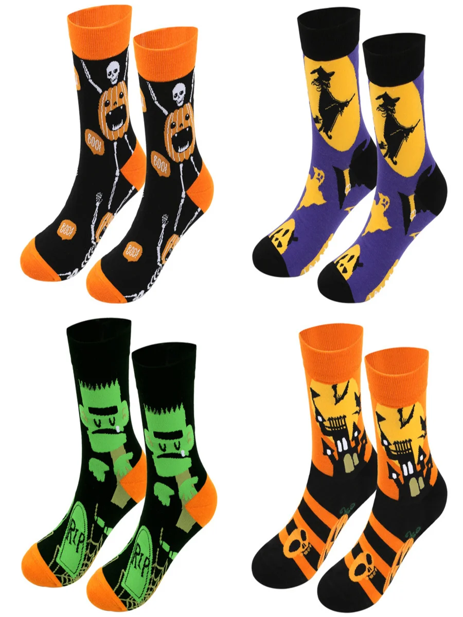 Halloween Plus Size Cotton Socks Autumn And Winter New Witch Pumpkin Castle Mid-tube Socks